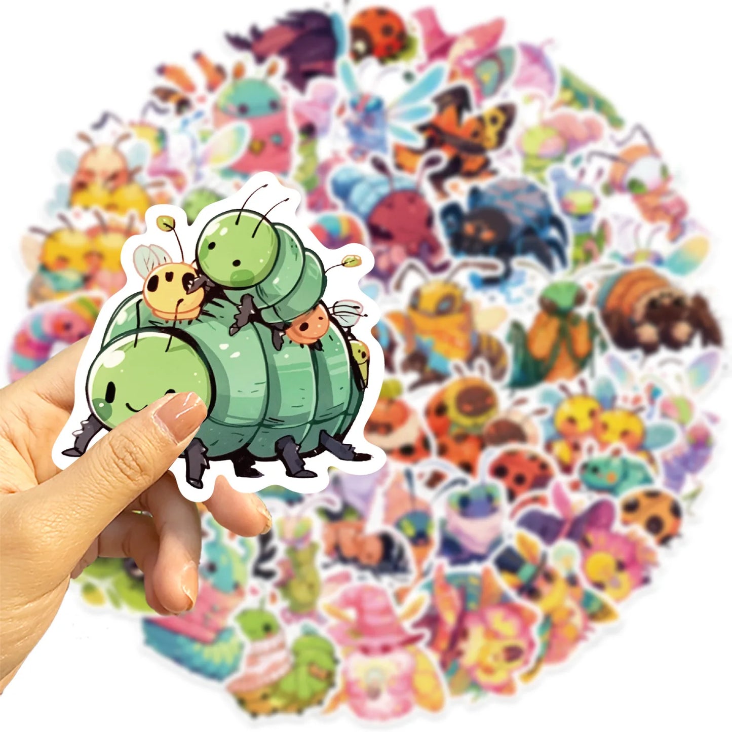 🐞🌈 50-pack Kawaii Insektparty – Söta Kryp i Vattentålig Vinyl