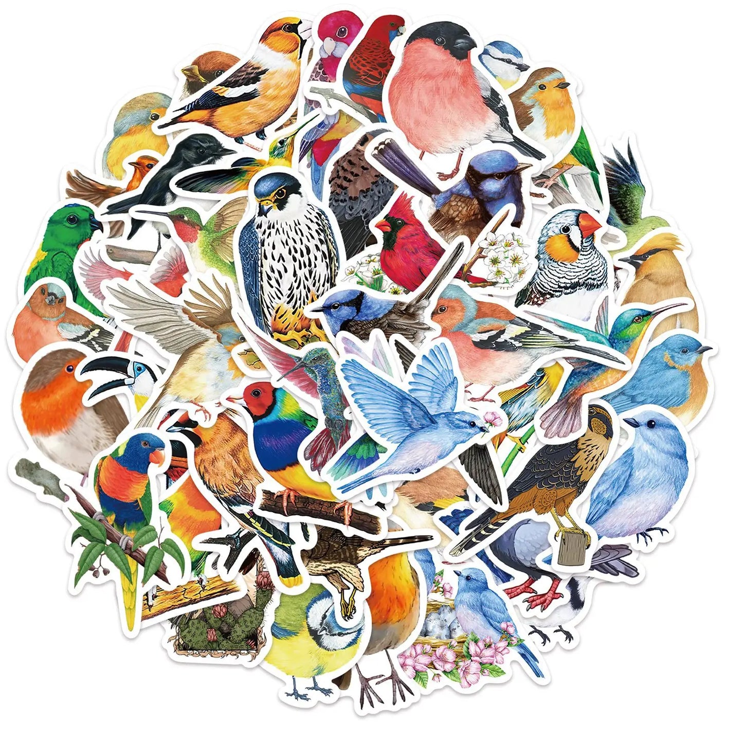 🕊️🐦 50-pack Fågelfest – Vattentåliga Vinylstickers i Fjäderfina Färger