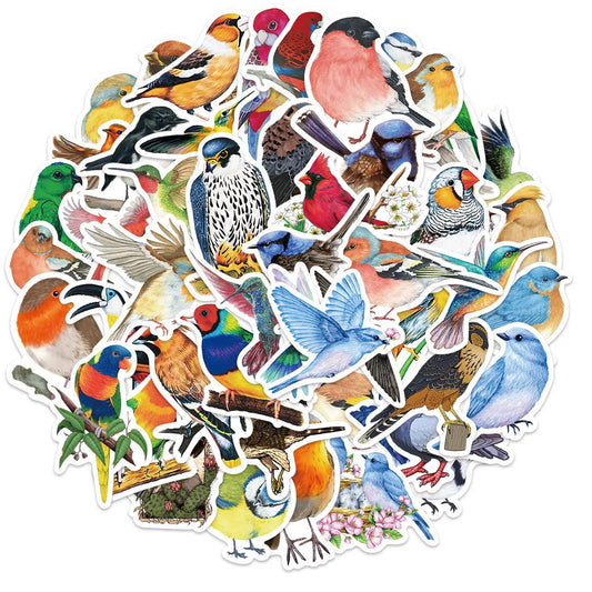 🕊️🐦 50-pack Fågelfest – Vattentåliga Vinylstickers i Fjäderfina Färger