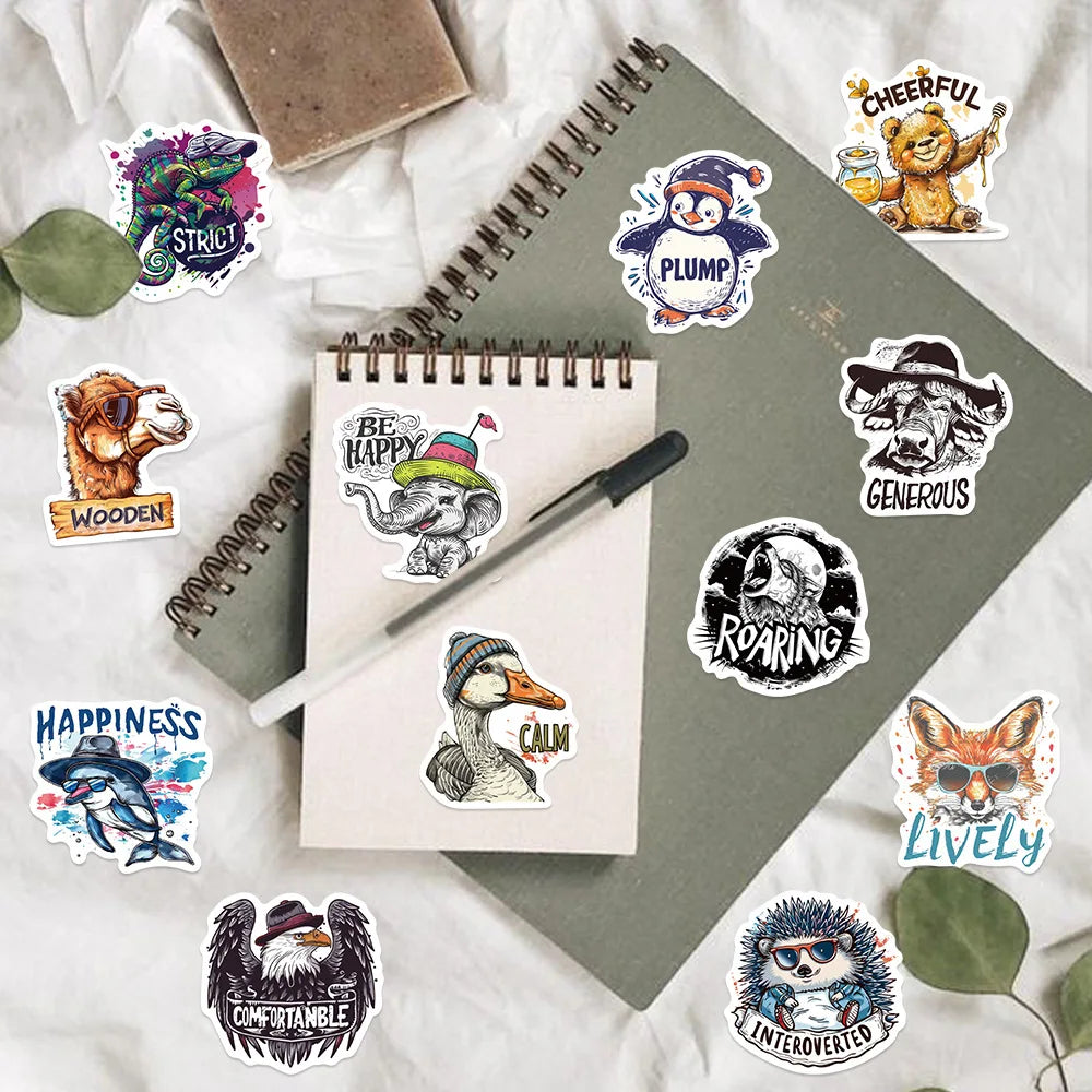 🕶️🐯 50-pack Coola Djur med Attityd – Street Art Stickers i Vinyl Grafitti style