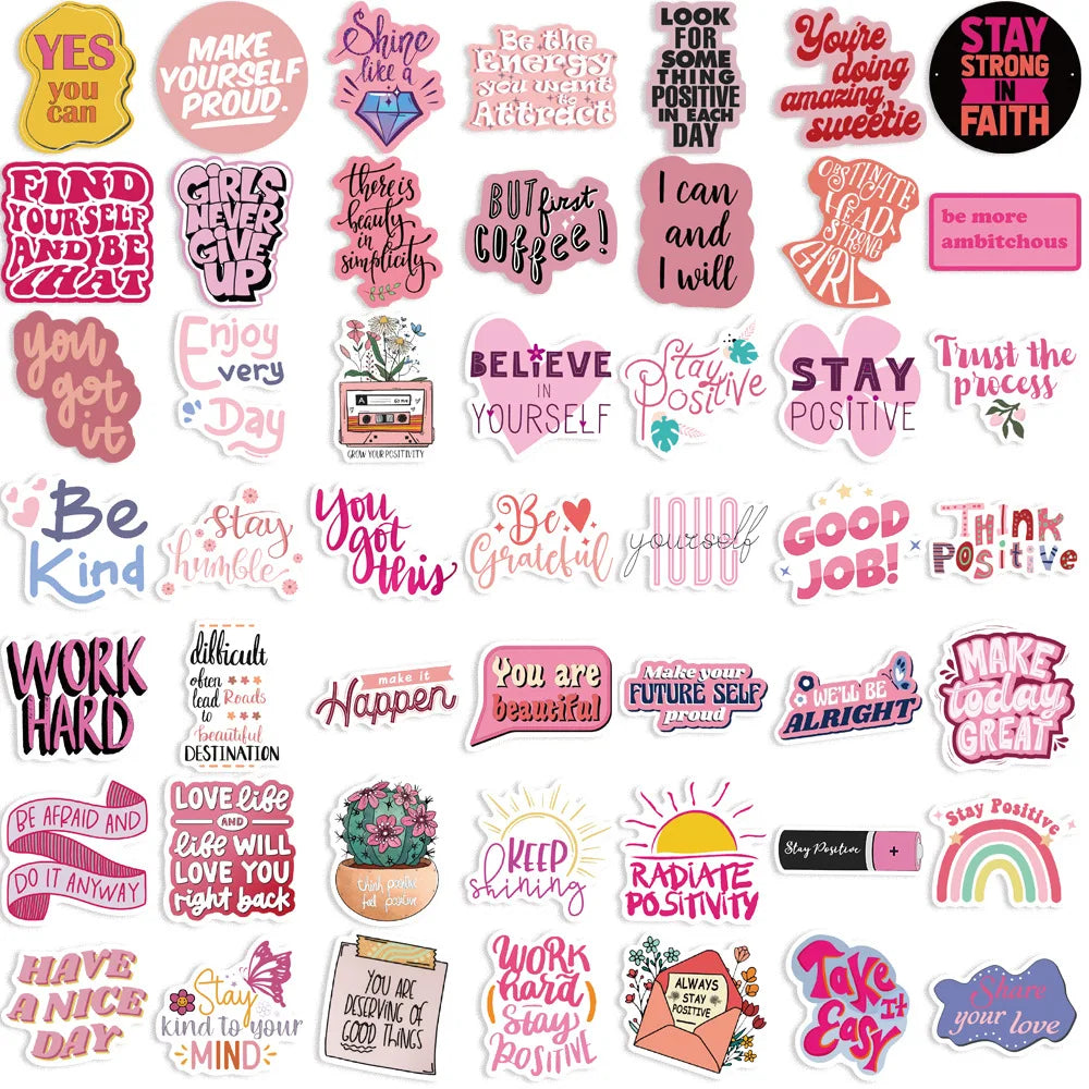 💖 50-pack Positiv Power – Rosa Quote-Stickers som sprider pepp!