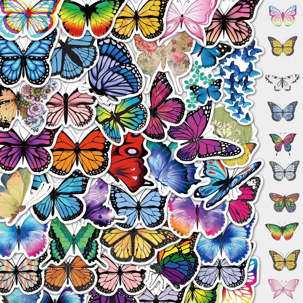 🦋✨ 50-pack Färgstarka Fjärilsklistermärken – Vattentåliga Vinylstickers med Magiska Vingslag 🦋🌈