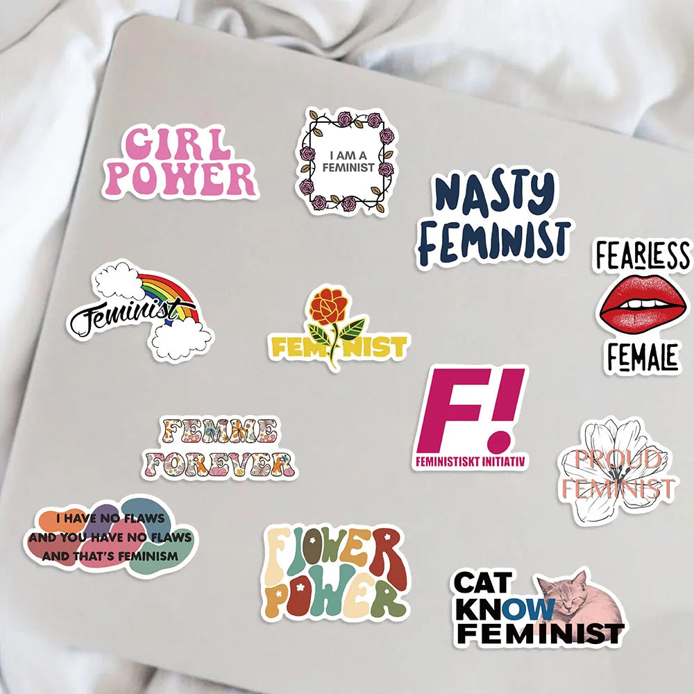 ✊🌈 50-pack Feminist Power – Peppiga Citat & Symboler i Vattentålig Vinyl