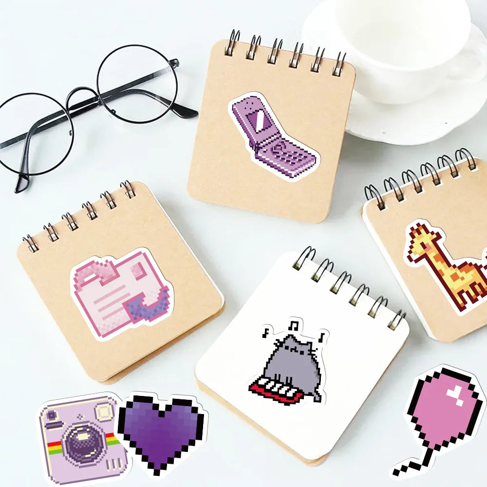 🕹️✨ 64-pack Retro Pixel Party – 8-bit Klistermärken i Vattentålig Vinyl