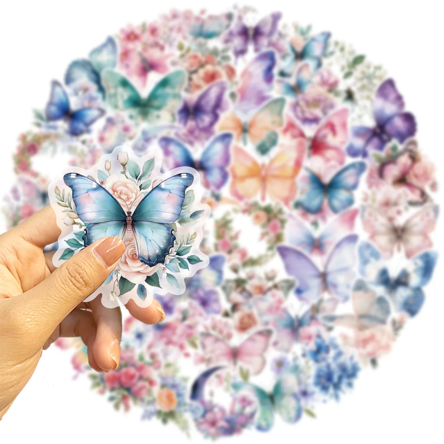 🦋🌸 50-pack Transparenta Fjärilar – Akvarellblommor som smälter in överallt