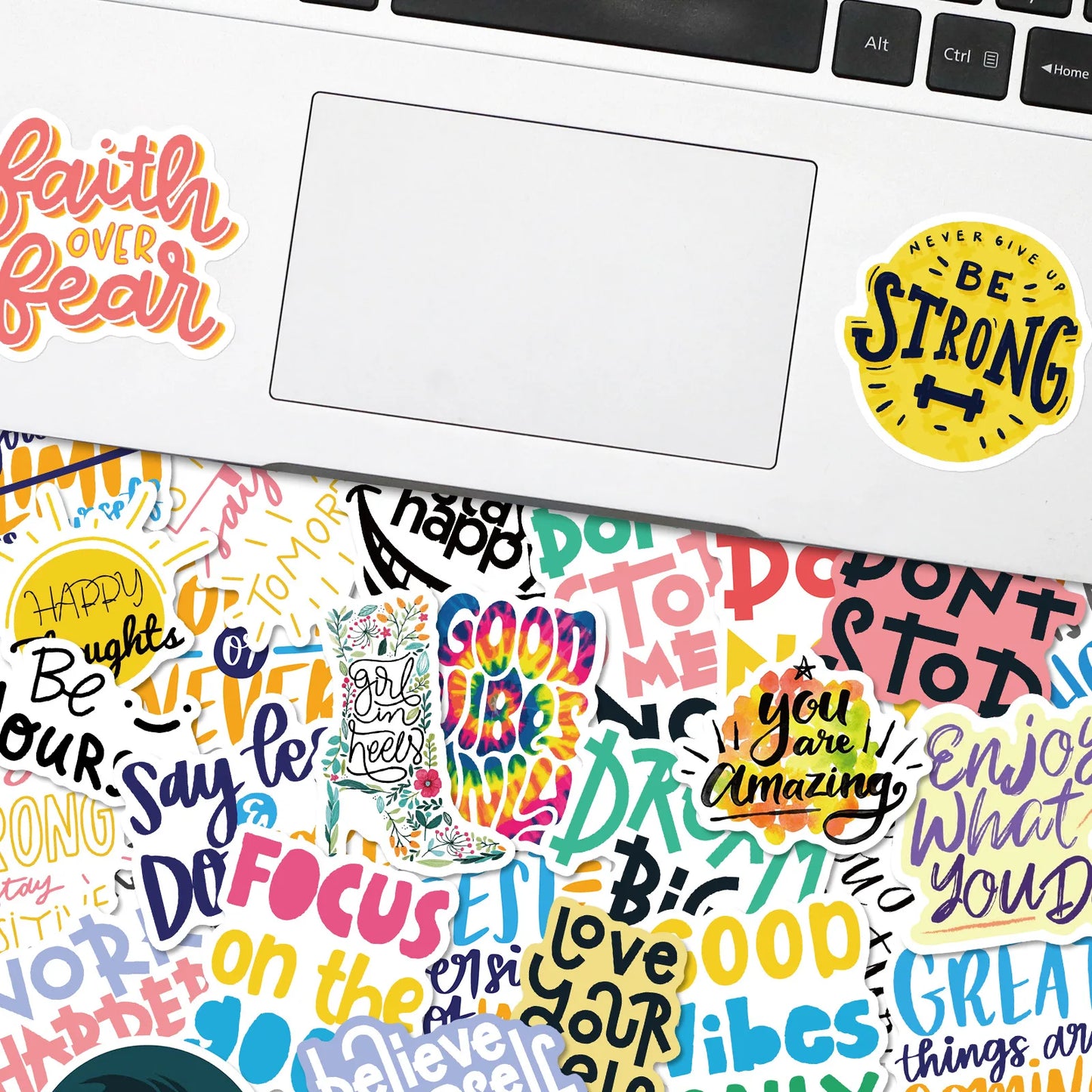🌈 50-pack Pepp & Positivitet – Motiverande Quote-Stickers i Vattentålig Vinyl