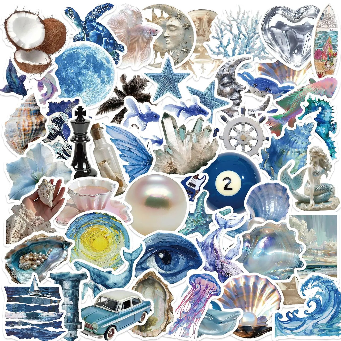 🌊✨ 50-pack Ocean Blue – Hav, Pärlor & Vågor i Vattentålig Vinyl