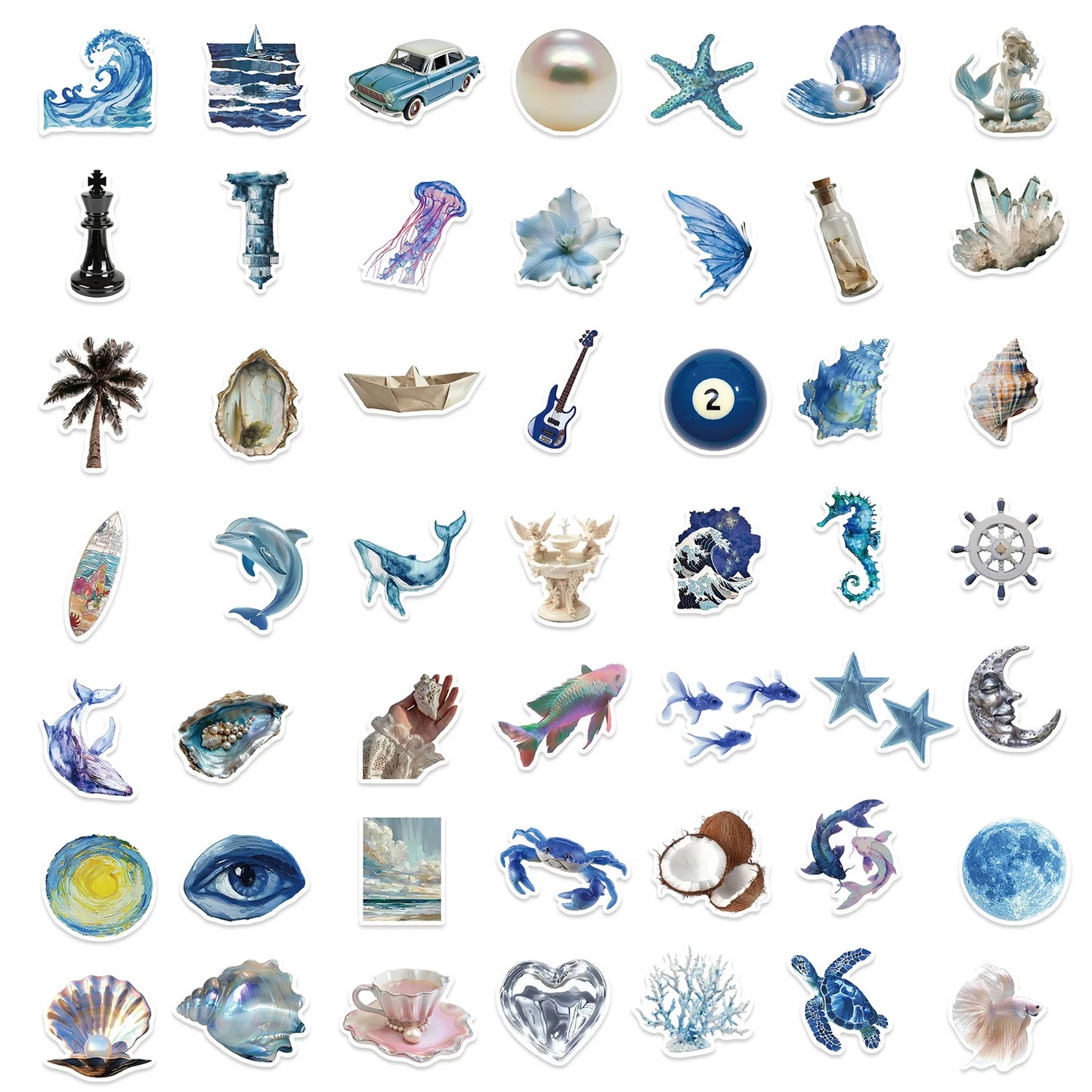 🌊✨ 50-pack Ocean Blue – Hav, Pärlor & Vågor i Vattentålig Vinyl