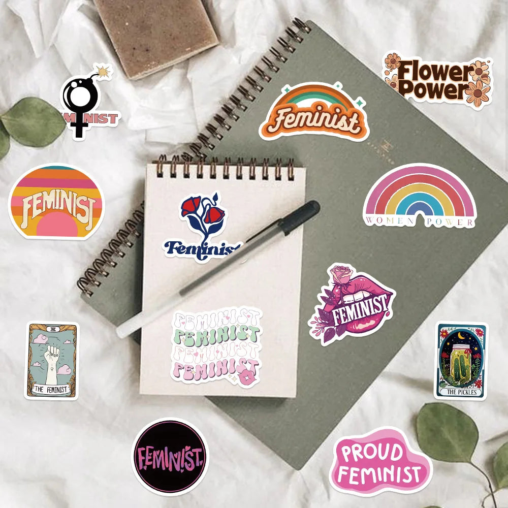 ✊🌈 50-pack Feminist Power – Peppiga Citat & Symboler i Vattentålig Vinyl