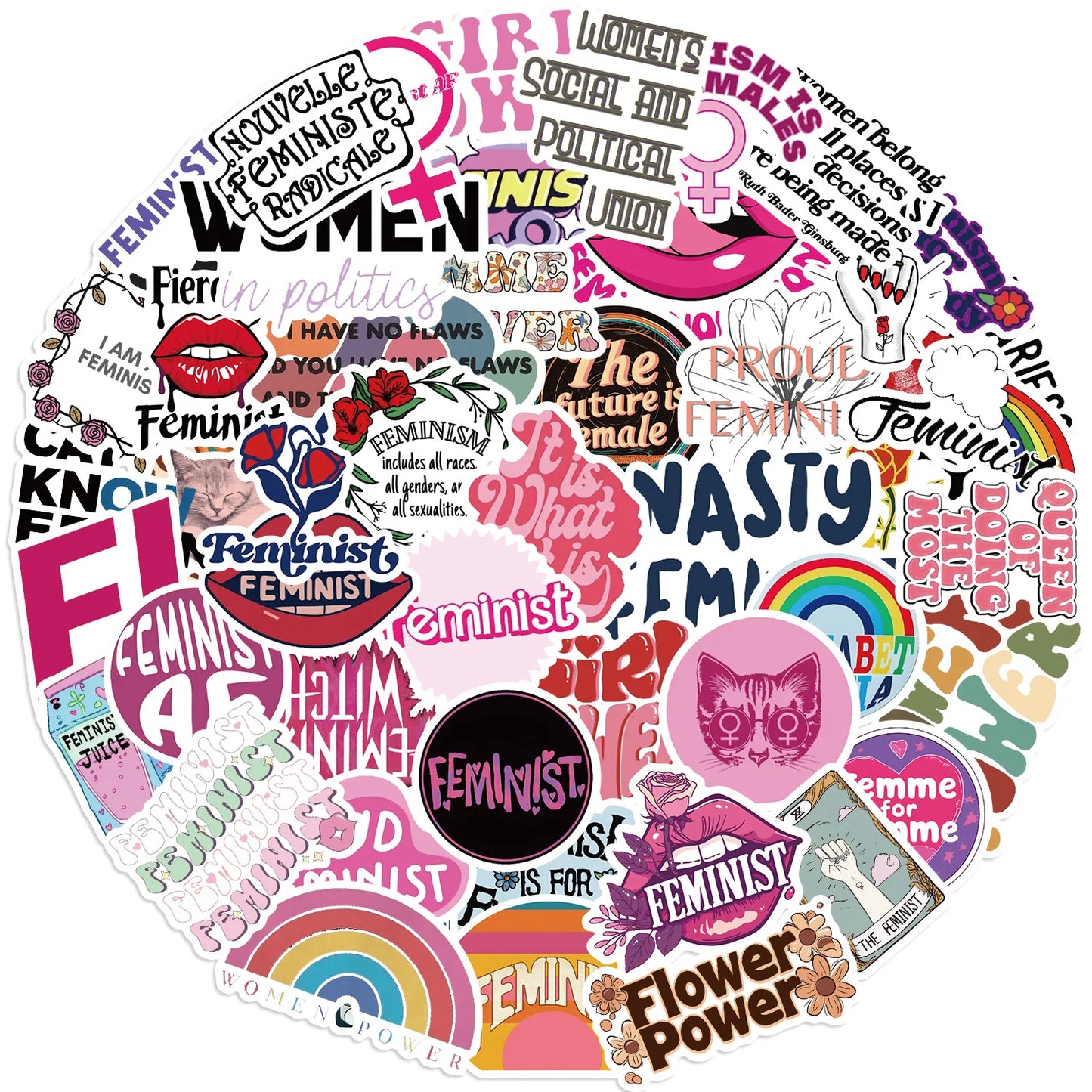 ✊🌈 50-pack Feminist Power – Peppiga Citat & Symboler i Vattentålig Vinyl