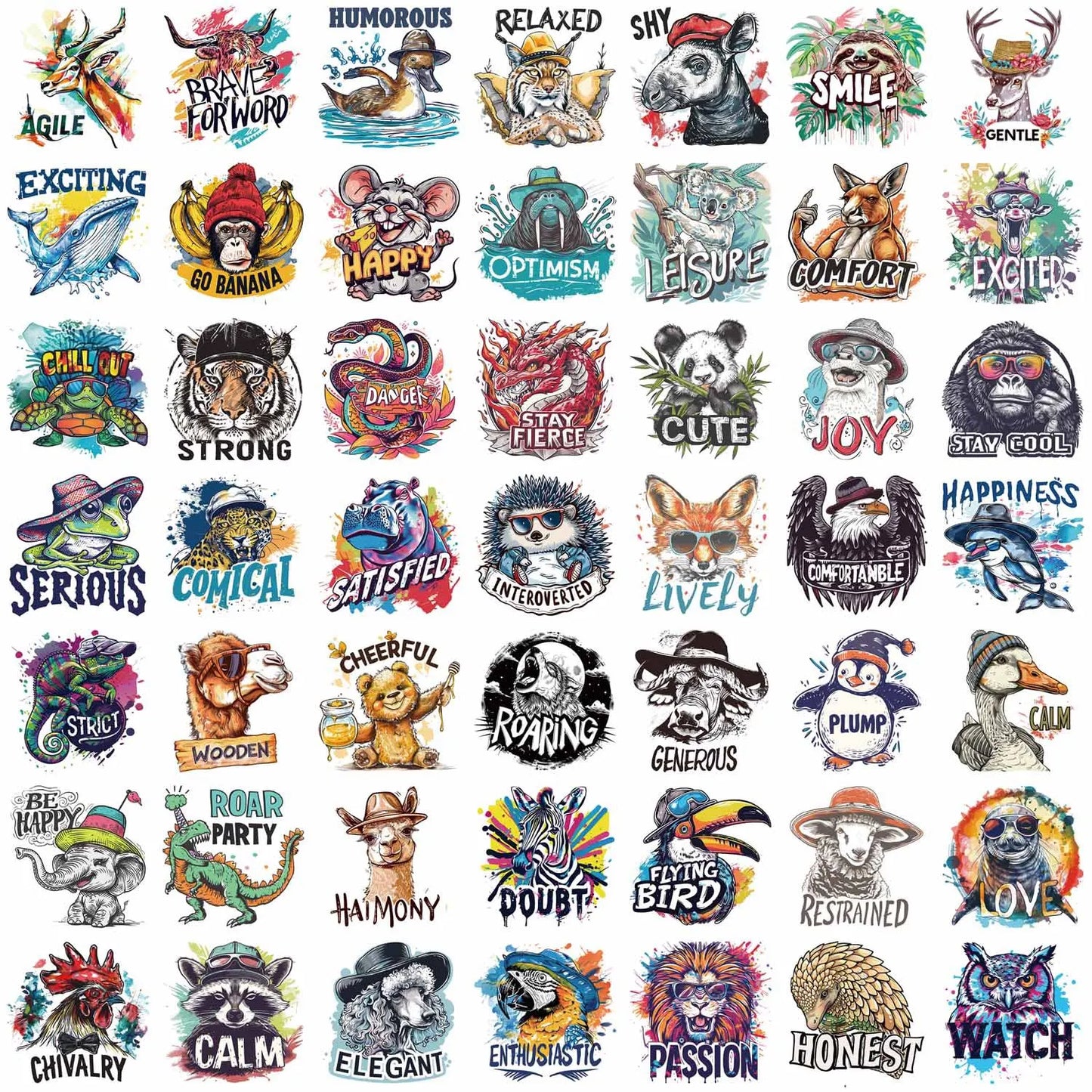 🕶️🐯 50-pack Coola Djur med Attityd – Street Art Stickers i Vinyl Grafitti style
