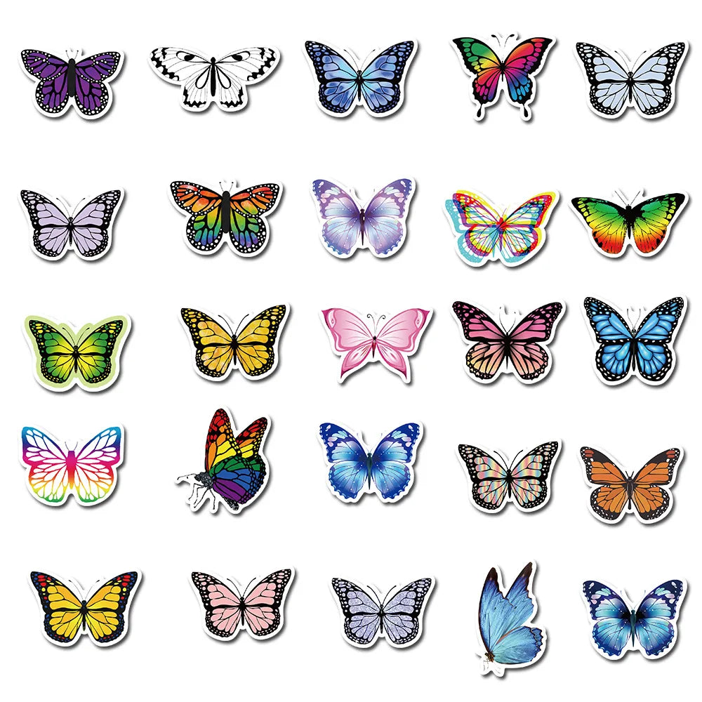 🦋✨ 50-pack Färgstarka Fjärilsklistermärken – Vattentåliga Vinylstickers med Magiska Vingslag 🦋🌈