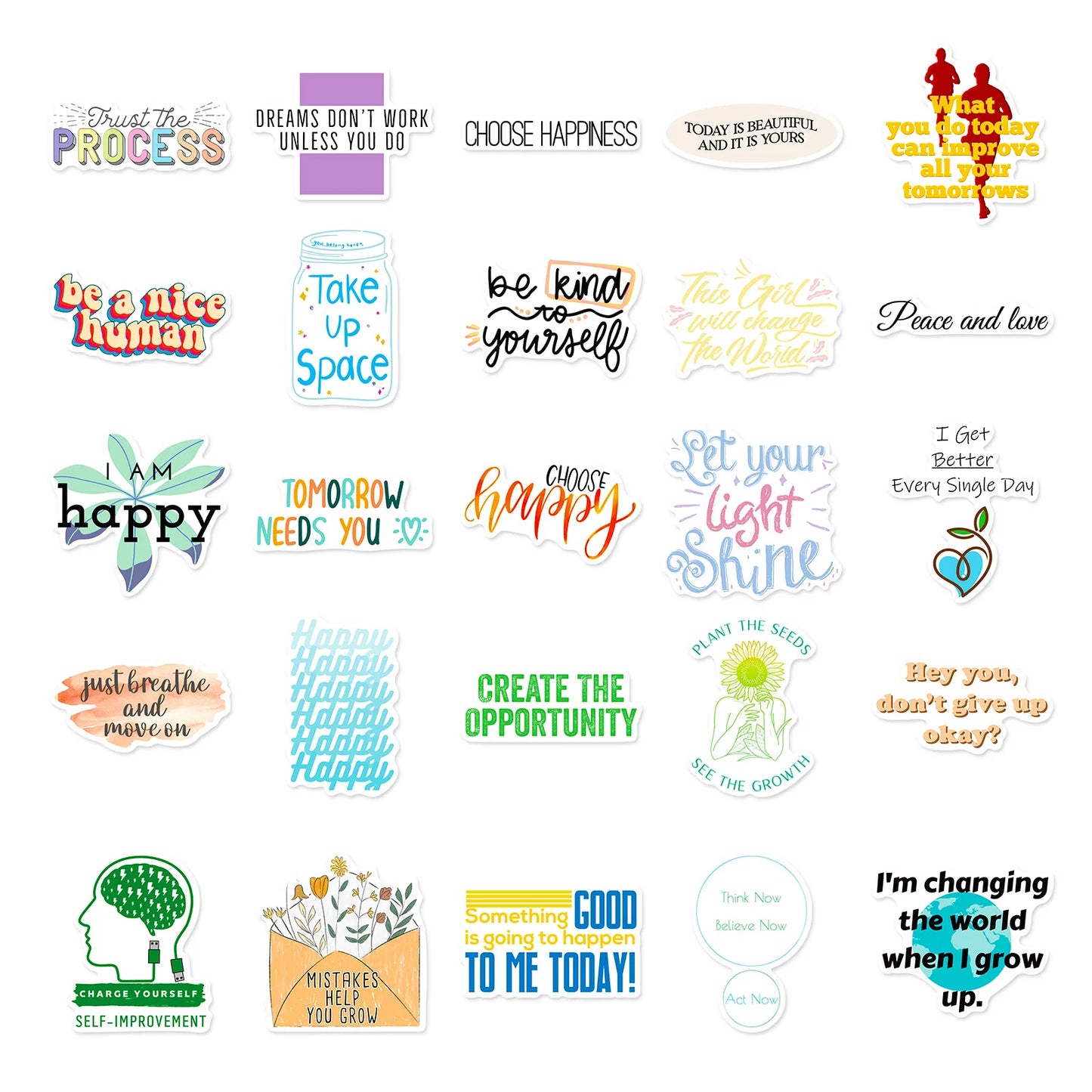🌈🧠 50-pack Mindset Magic – Motiverande Quote-Stickers i vattentålig vinyl