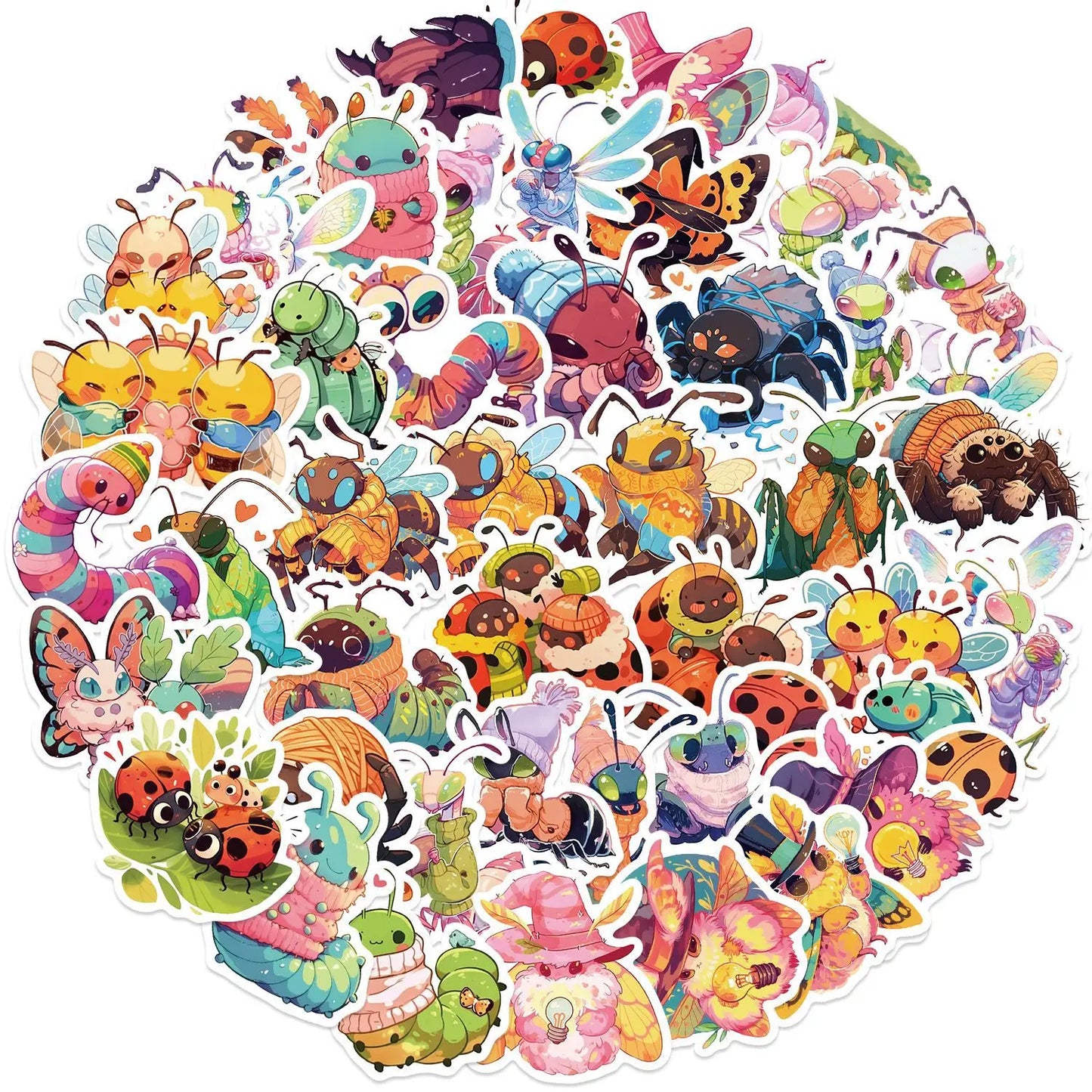 🐞🌈 50-pack Kawaii Insektparty – Söta Kryp i Vattentålig Vinyl