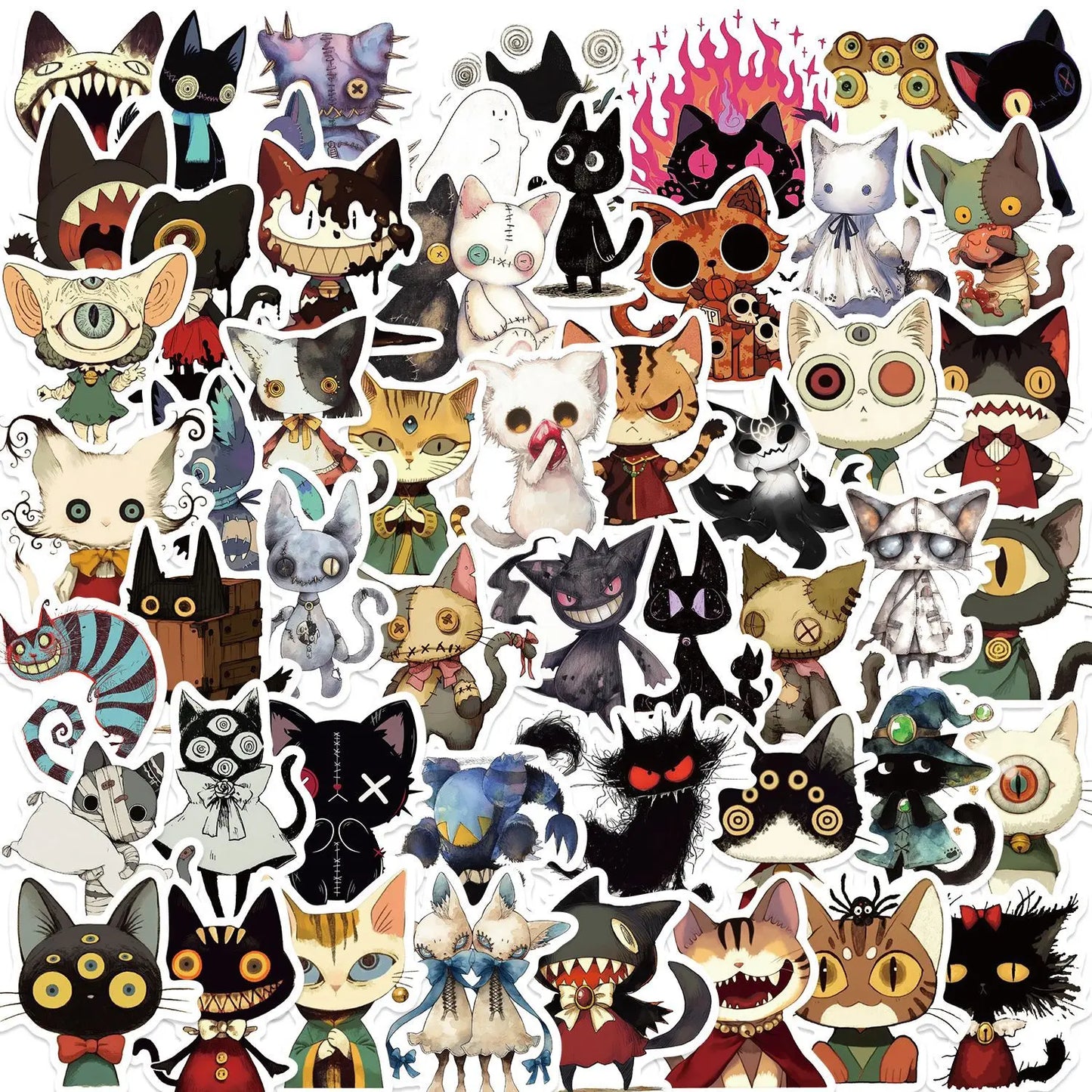 😼🎃 50-pack Spooky Cats – Creepy-Cute Kattklistermärken i Vattentålig Vinyl