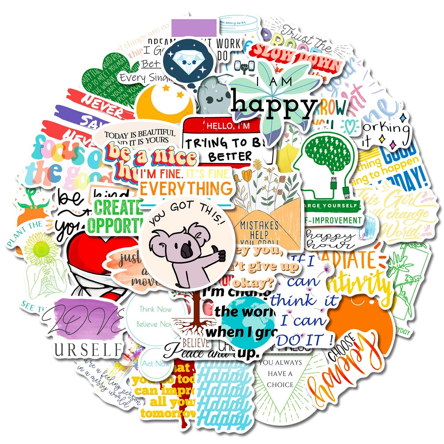 🌈🧠 50-pack Mindset Magic – Motiverande Quote-Stickers i vattentålig vinyl