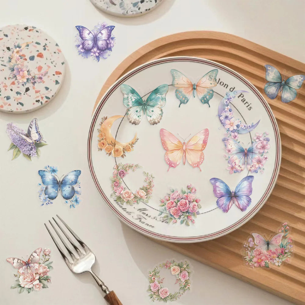 🦋🌸 50-pack Transparenta Fjärilar – Akvarellblommor som smälter in överallt