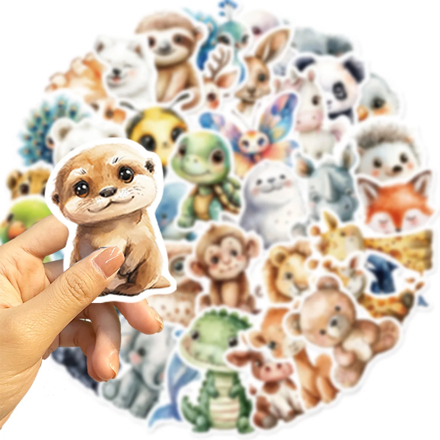 🐾✨ 50-pack Djurungar Deluxe – Kawaii Akvarellstickers i Vattentålig Vinyl