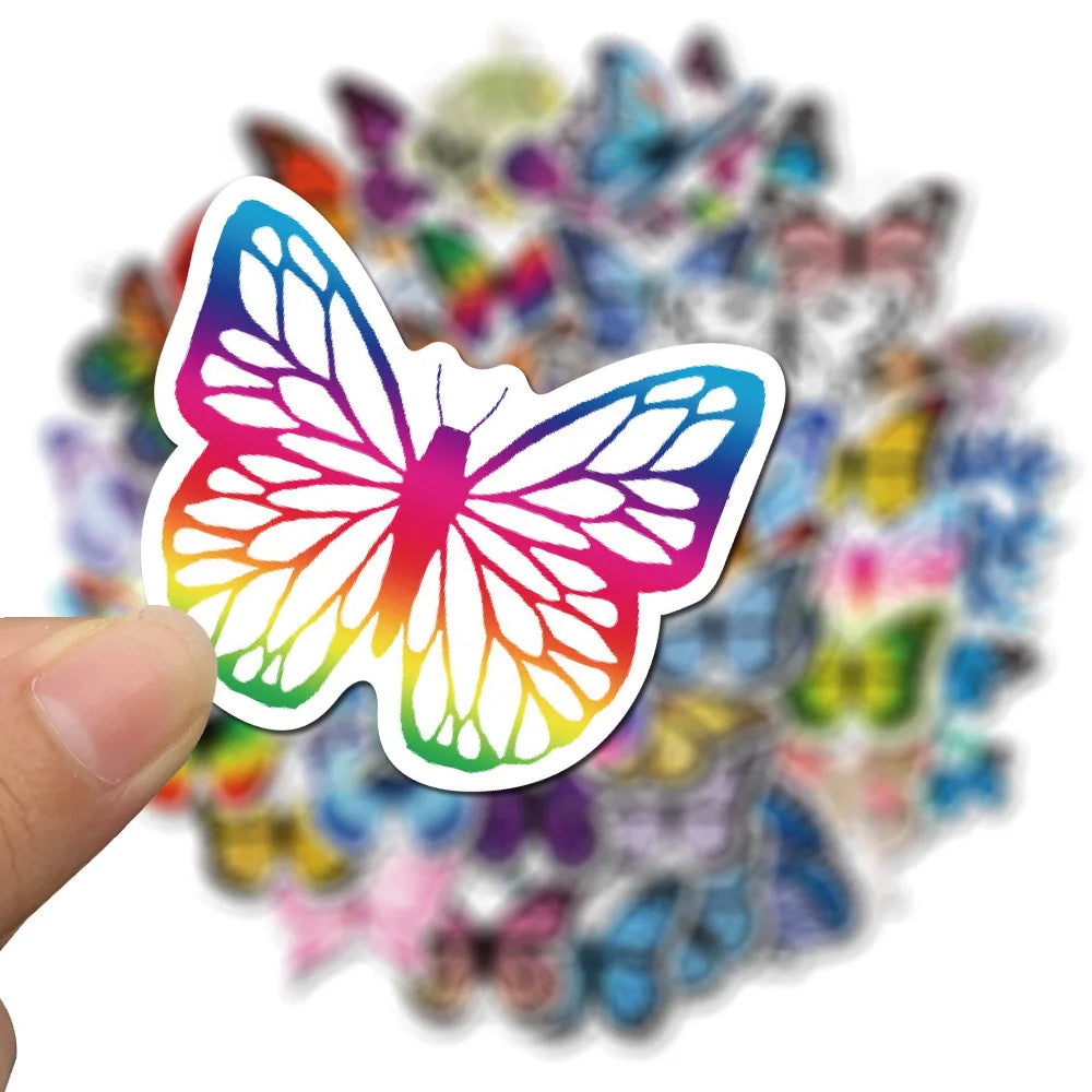 🦋✨ 50-pack Färgstarka Fjärilsklistermärken – Vattentåliga Vinylstickers med Magiska Vingslag 🦋🌈