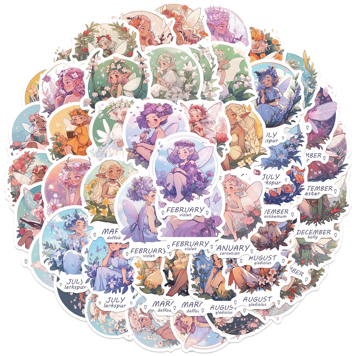 🌷🧚 50-pack Blomälvor – Månadens Fe & Blomma i Vattentålig Vinyl