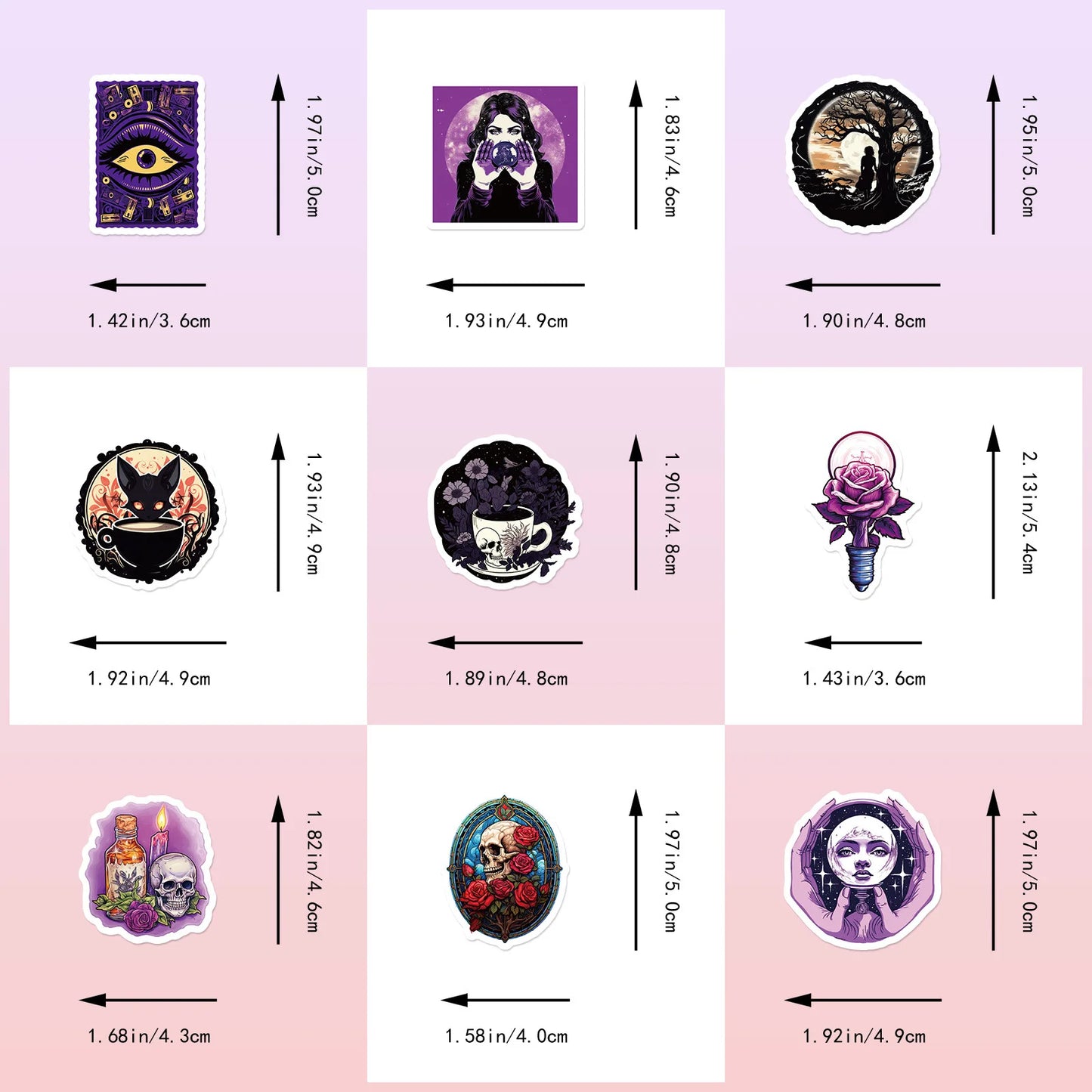 🖤🌙 50-pack Spooky Goth – Månar, Skallar & Häxmagi i Vattentålig Vinyl