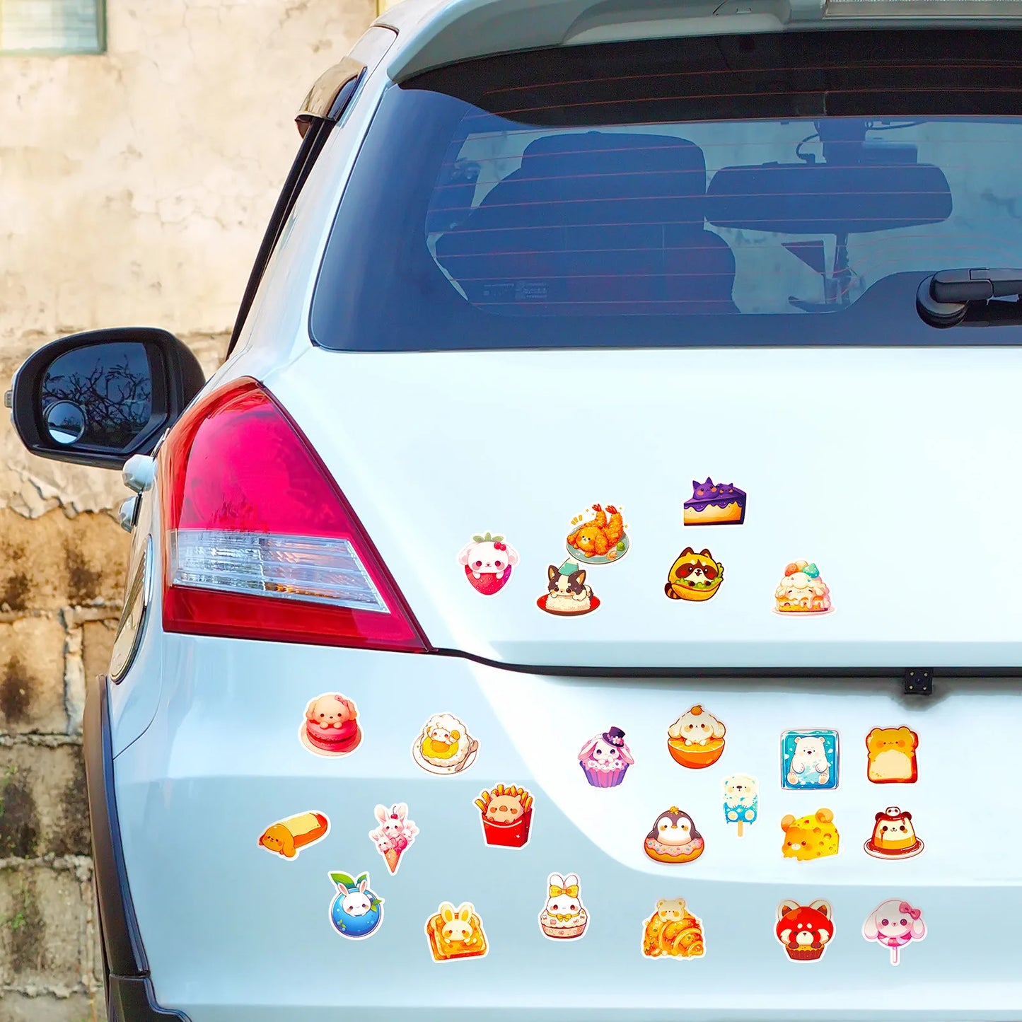 🍰🐻 50-pack Supergulliga Kawaii Mat & Djur Klistermärken – Vattentåliga Vinylstickers 🐰🍩