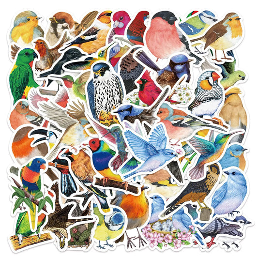 🕊️🐦 50-pack Fågelfest – Vattentåliga Vinylstickers i Fjäderfina Färger
