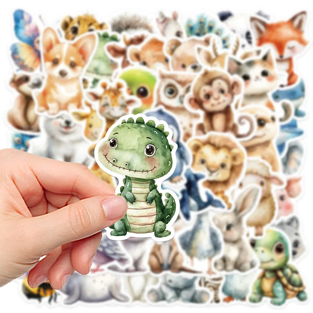 🐾✨ 50-pack Djurungar Deluxe – Kawaii Akvarellstickers i Vattentålig Vinyl