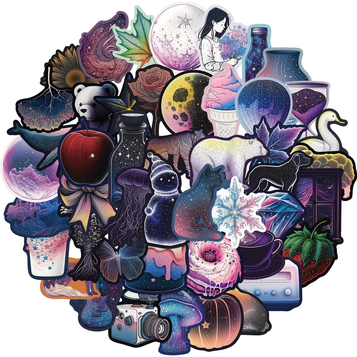 🌌 50-pack Night Galaxy – Mörk Mystik & Pastellglow i Vattentålig Vinyl