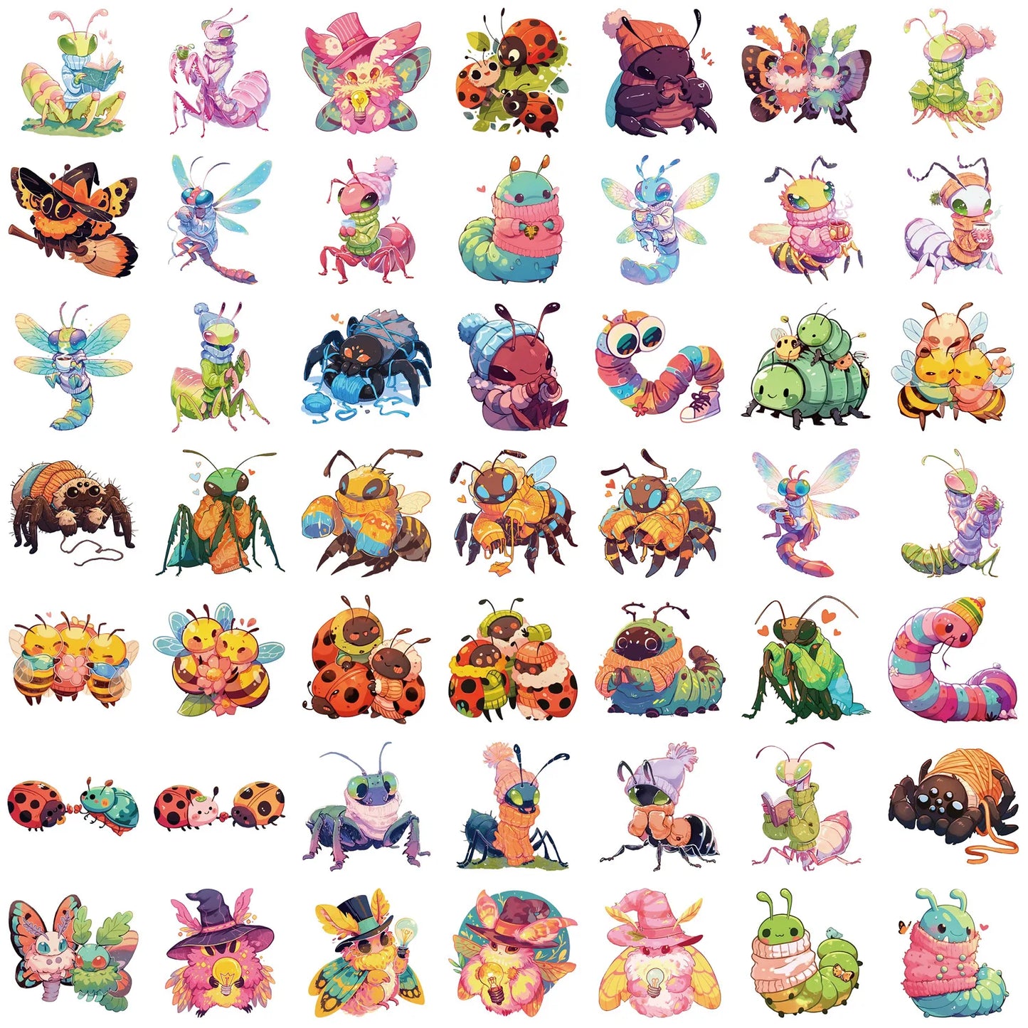 🐞🌈 50-pack Kawaii Insektparty – Söta Kryp i Vattentålig Vinyl