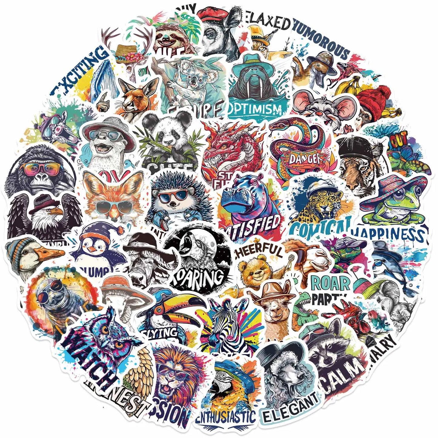🕶️🐯 50-pack Coola Djur med Attityd – Street Art Stickers i Vinyl Grafitti style