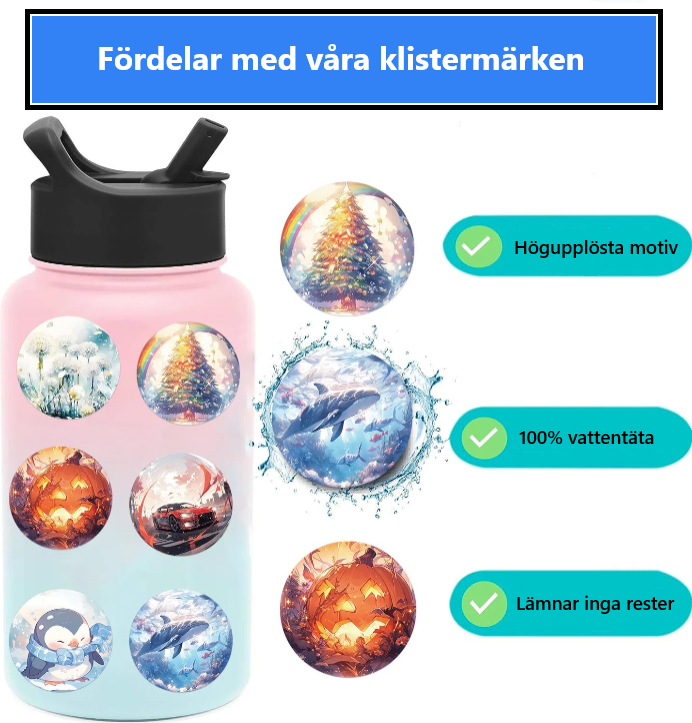 🌸✨ 50-pack Drömska Rundade Motiv – Vattentåliga Vinylklistermärken med Magiska Landskap & Djur ✨🌸
