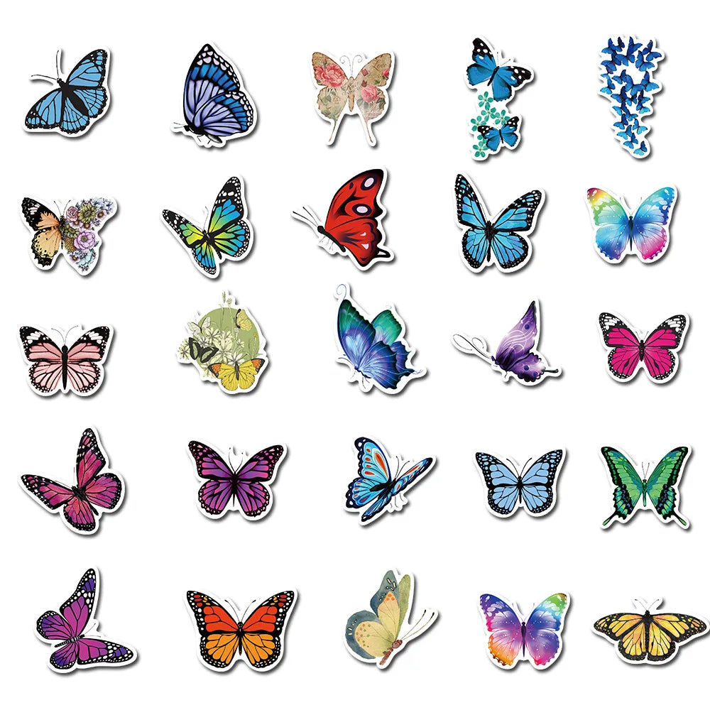 🦋✨ 50-pack Färgstarka Fjärilsklistermärken – Vattentåliga Vinylstickers med Magiska Vingslag 🦋🌈