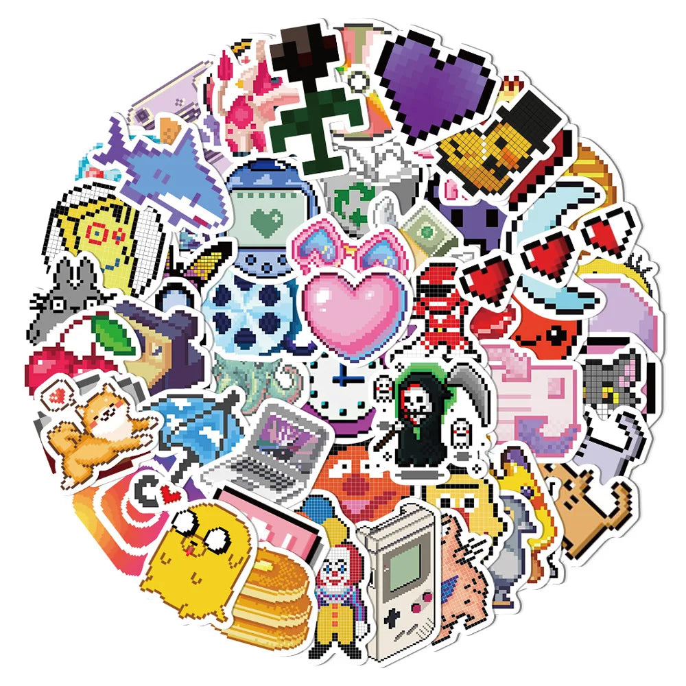 🕹️✨ 64-pack Retro Pixel Party – 8-bit Klistermärken i Vattentålig Vinyl