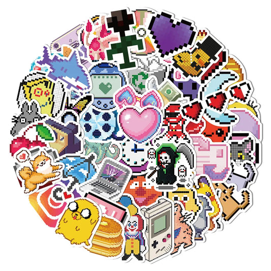 🕹️✨ 64-pack Retro Pixel Party – 8-bit Klistermärken i Vattentålig Vinyl