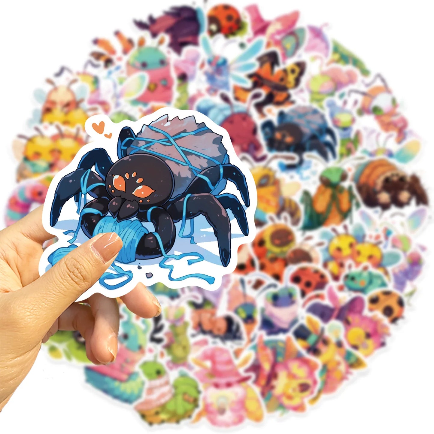 🐞🌈 50-pack Kawaii Insektparty – Söta Kryp i Vattentålig Vinyl