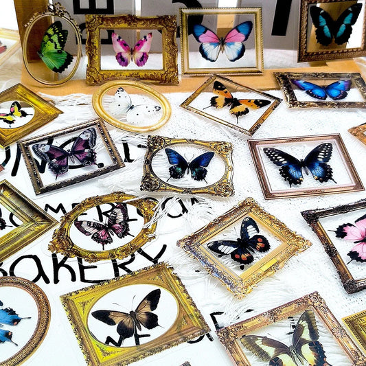 🦋🏛️ 52-pack Fjärilsgalleri – Vintage Ramar & Vackra Vingslag i Vattentålig Vinyl