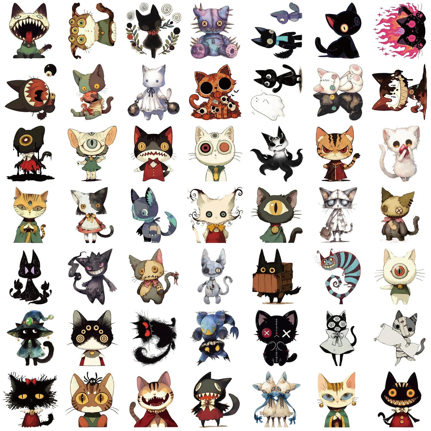 😼🎃 50-pack Spooky Cats – Creepy-Cute Kattklistermärken i Vattentålig Vinyl