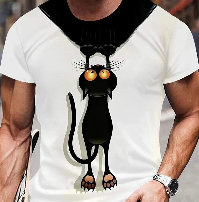 Häng kvar! – T-shirt med katt som klättrar i kragen