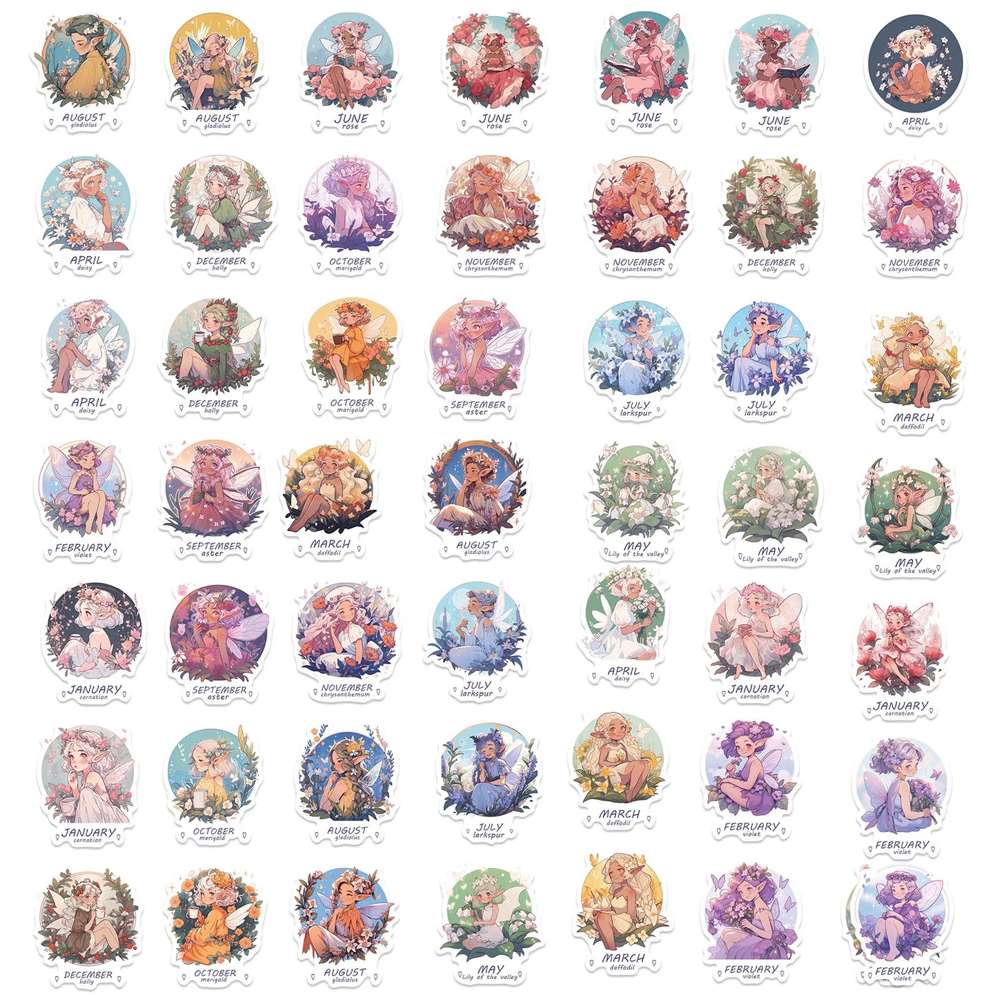 🌷🧚 50-pack Blomälvor – Månadens Fe & Blomma i Vattentålig Vinyl