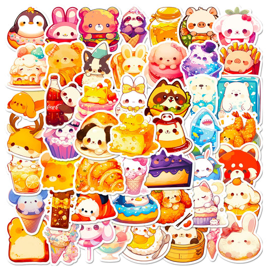 đ°đ» 50-pack Supergulliga Kawaii Mat & Djur KlistermĂ€rken â VattentĂ„liga Vinylstickers đ°đ©