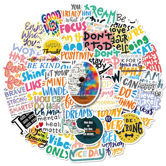 🌈 50-pack Pepp & Positivitet – Motiverande Quote-Stickers i Vattentålig Vinyl