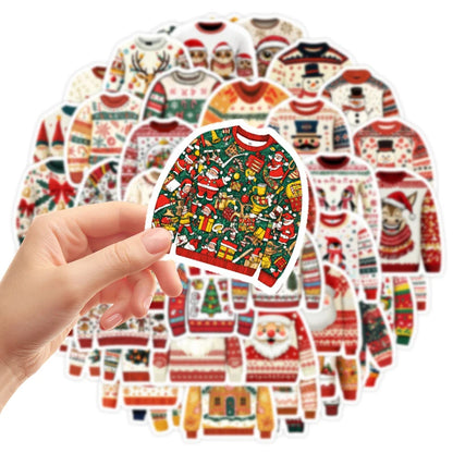 🧶🎅 50-pack Jultröje-klistermärken – Festliga Ugly Sweaters i Retrostil