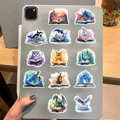 📖✨ 50-pack Magiska Bokvärldar – Vattentåliga Vinylklistermärken med Fantasi & Natur ✨🌿
