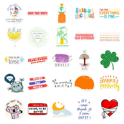 🌈🧠 50-pack Mindset Magic – Motiverande Quote-Stickers i vattentålig vinyl