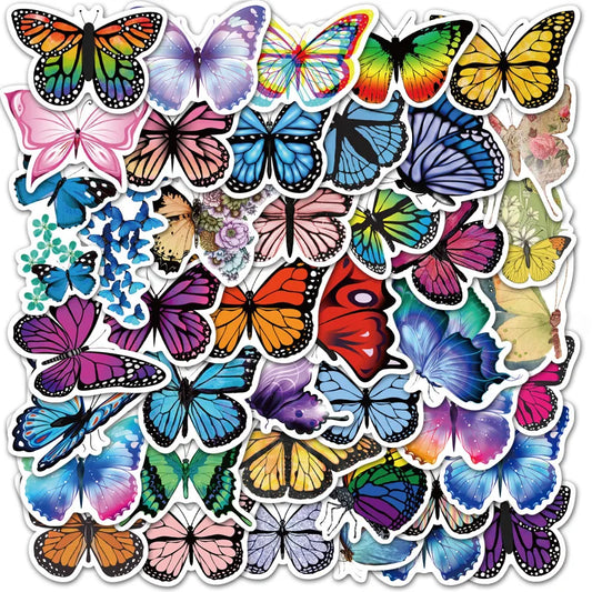 🦋✨ 50-pack Färgstarka Fjärilsklistermärken – Vattentåliga Vinylstickers med Magiska Vingslag 🦋🌈