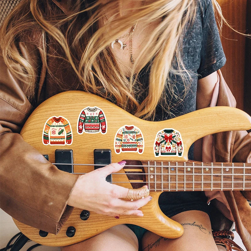 🧶🎅 50-pack Jultröje-klistermärken – Festliga Ugly Sweaters i Retrostil