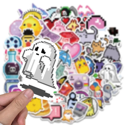 🕹️✨ 64-pack Retro Pixel Party – 8-bit Klistermärken i Vattentålig Vinyl