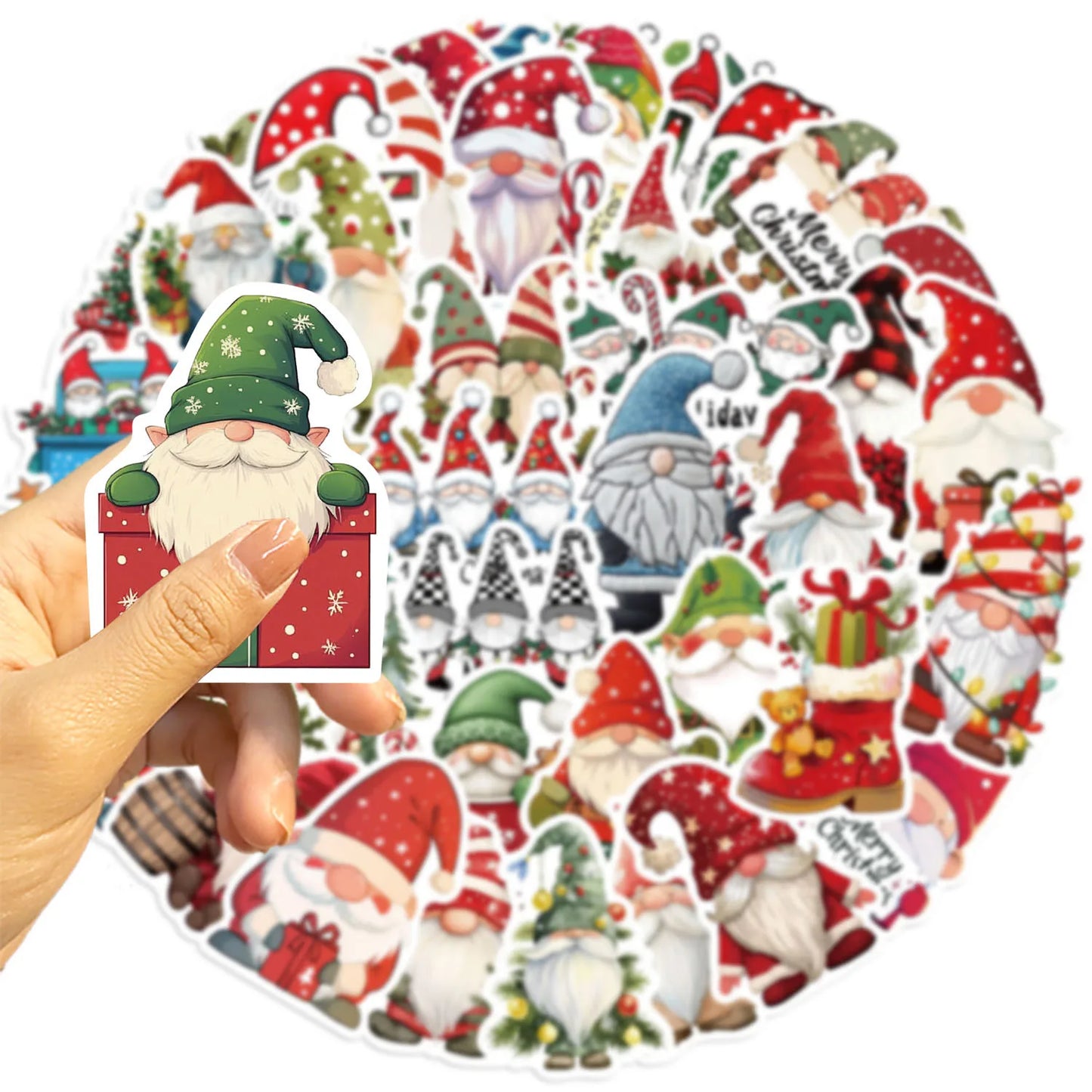🎅✨ 50-pack Julnissar – Tomteklistermärken i Vattentålig Vinyl