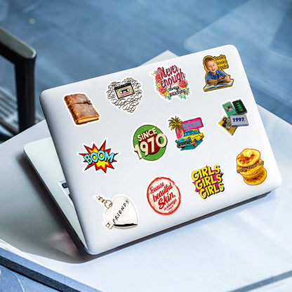 🎉 50-pack Retro Pop & Good Vibes – Vattentåliga Quote-Stickers i Vinyl